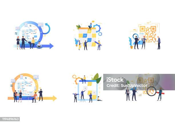 Work On Project Set Stock Illustration - Download Image Now - Analyzing ...