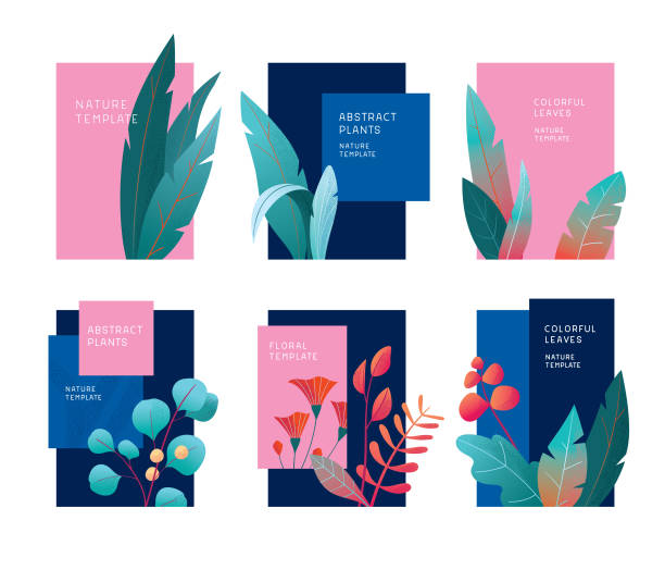 Abstract plants template set Collection of leafy templates for multiple purposes. 
Fully editable vectors. flyer leaflet illustrations stock illustrations