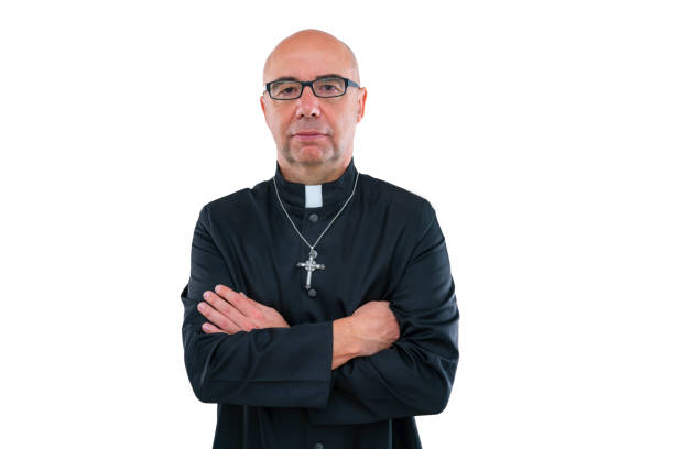 istock Priest bald with glasses and cassock isolated on white 1194897161