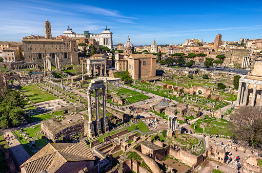 aerial view of Roman Forum from palantine hill, Rome. Italy