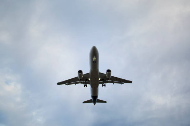 istock Low-angle view of a landing airplane 1194901001