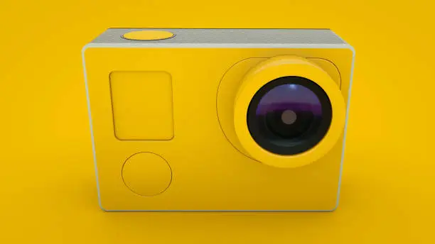 Photo of Yellow Action Camera isolated. 3D illustration