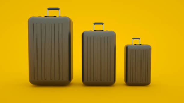 istock Three suitcases isolated on yellow background, 3d illustration 1194901269