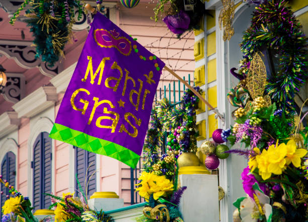 Mardi gras decorations in New Orleans Colorful decorations for the Mardi Gras celebrations in New Orleans new orleans mardi gras stock pictures, royalty-free photos & images