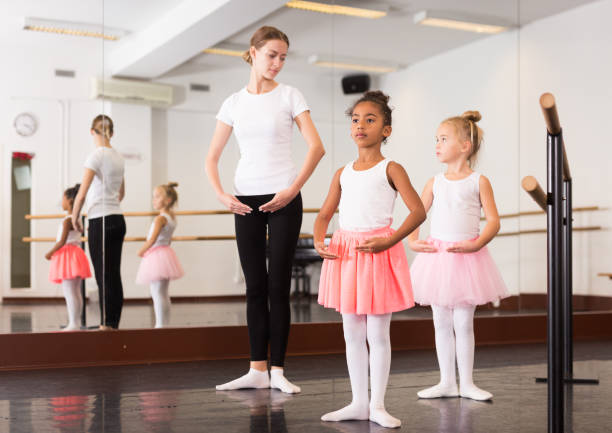 istock Dance teacher helping her little girls students 1194908040