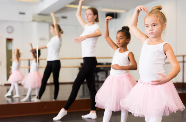 istock Dance teacher helping her little girls students 1194908057