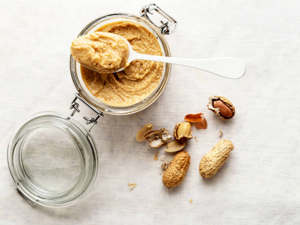 peanut butter,peanut,Jar of peanut butter stock photo