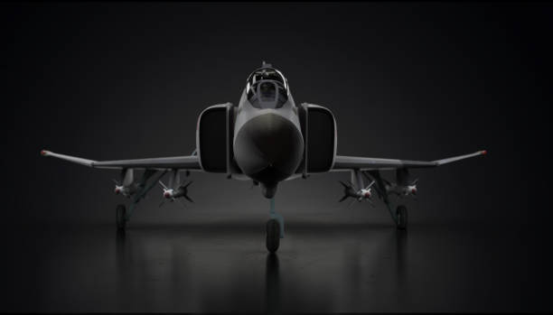 F-4  aircraft fighter jet in undisclosed location in hangar facing front 3d render