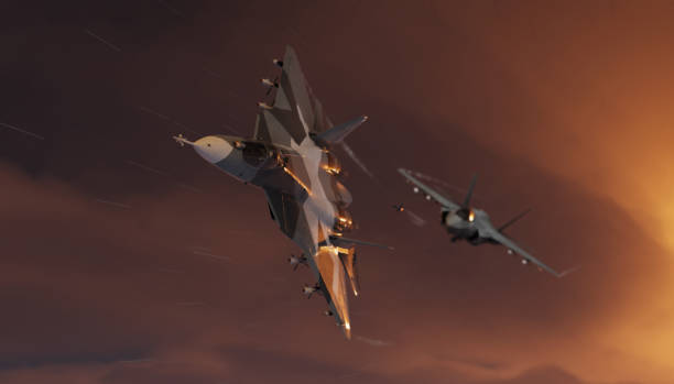 f-35 samolot myśliwski odpalania rakiety, cel jest rosyjski su-57 stealth jet 3d render - air force fighter plane pilot military zdjęcia i obrazy z banku zdjęć