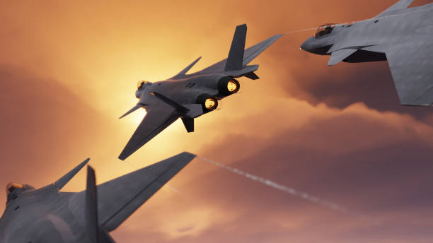 istock Chinese stealth military fighter jets flying together back view 3d render 1194913684