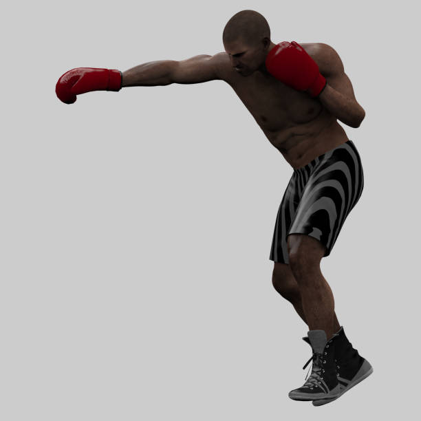 istock Strong athletic boxer giving right punch 3d render 1194913690