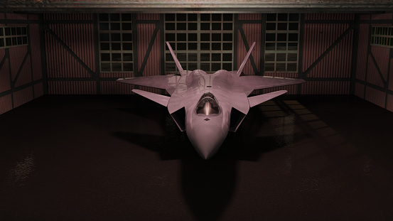 Chinese stealth  jet j-20 waiting in hangar 3d render