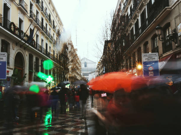 Decoration lights and general atmosphere in Madrid town during Christmas.