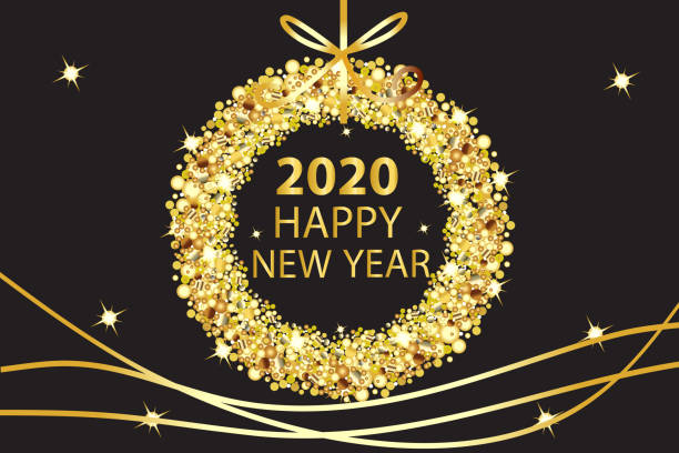 istock Happy new year 2020 shiny glowing party celebration card background 1194915929