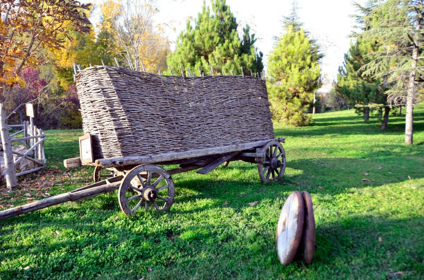 Rural landscape with old wooden cart