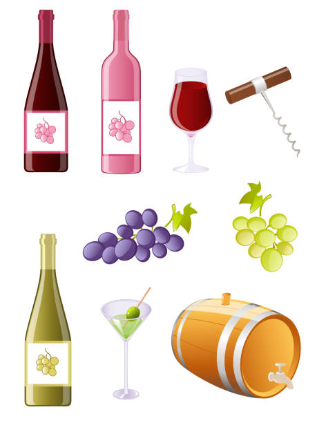 wine and grapes icon set  martini royale stock illustrations