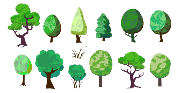 istock Set of trees. Vector. Summer trees in cartoons flat style. Isolated objects on a white background. 1194921289