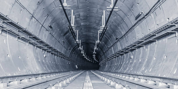 istock Two railways in a rounded subway tunnel 1194923172
