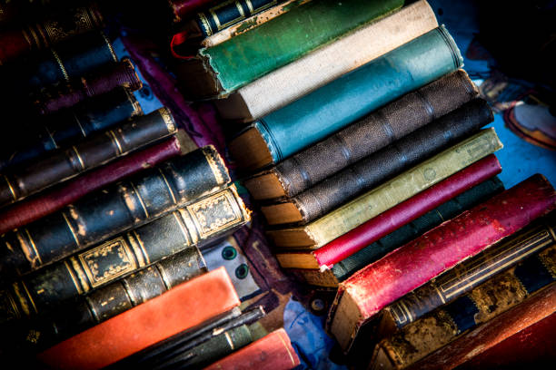 Stack collection of very old vintage collectible books.