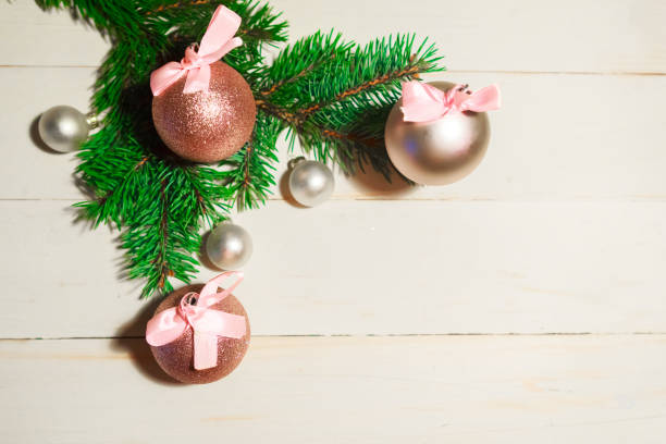 istock Christmas tree with pink balls. Flat lay, top view 1194934290