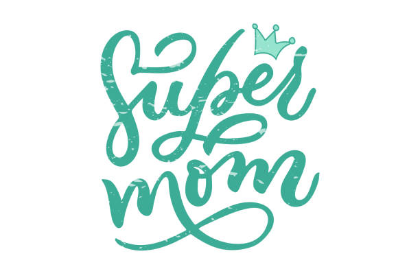 Handwritten Super mom lettering text. Drawn art sign Handwritten Super mom lettering text. Drawn art sign for postcards, posters or cloth print perfect gift stock illustrations
