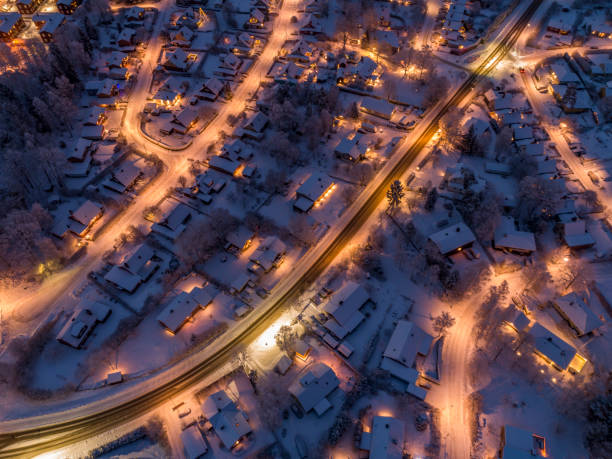 istock Aerial view over a small city 1194937662