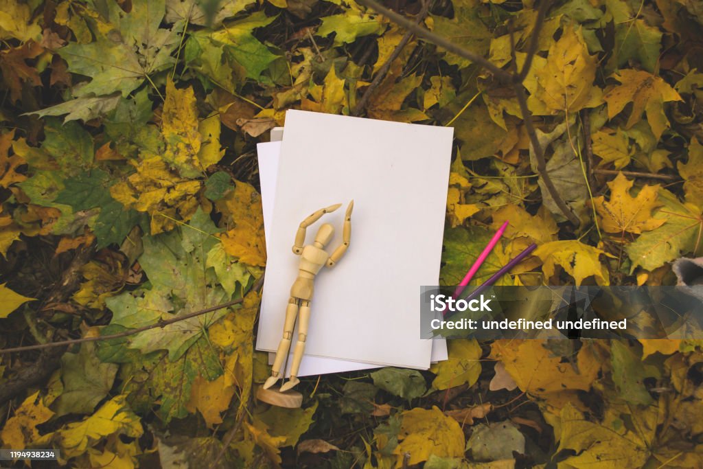 Papel Blanco Con Lápiz Y Muñeco Para Dibujar En Las Hojas De Otoño Fondo Con Espacio De Copia Foto de stock y más banco de imágenes de Abstracto - iStock Papel Blanco Con Lápiz Y Muñeco Para Dibujar En Las Hojas De Otoño Fondo Con Espacio De Copia Foto de stock y más banco de imágenes de Abstracto - iStock