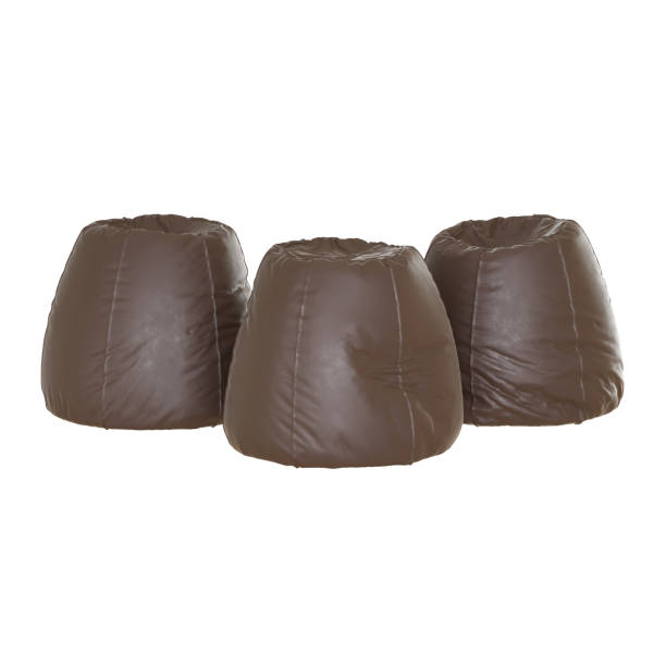 istock Leather brown poufs collection on white background. 3d rendering 1194938452