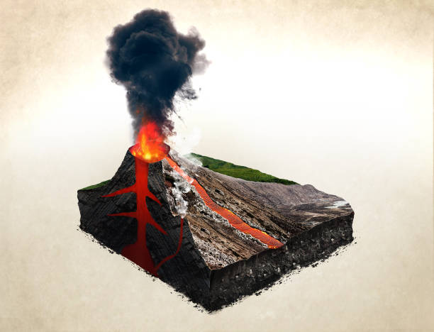 istock Volcanic Mountain In Eruption, volcano slice. Isometric 3d illustration. 1194938666