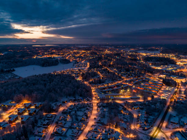 istock Aerial view over a small city 1194939288