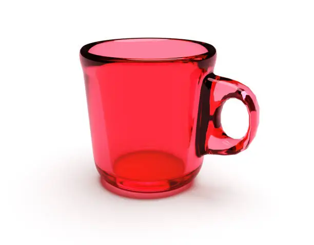 Transparent red cup isolated on a white background with shadow. 3d rendering