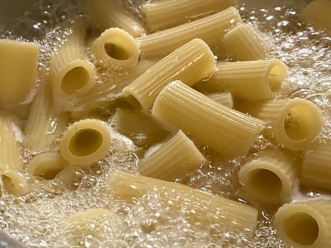 Close up boiling pasta
