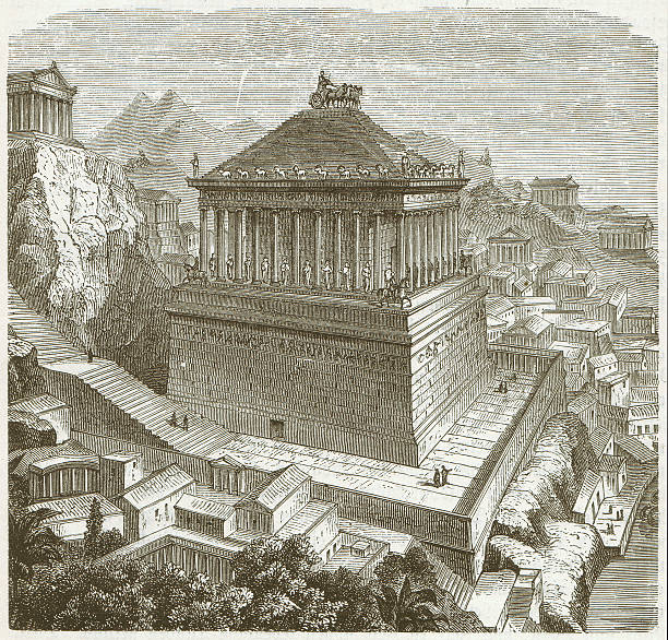 Mausoleum of Halicarnassus The Mausoleum at Halicarnassus or Tomb of Mausolus was a tomb built between 353 and 350 BC at Halicarnassus (present Bodrum, Turkey) for Mausolus, a satrap in the Persian Empire and Artemisia II of Caria, his wife and sister. It is considered one of the Seven Wonders of the Ancient World. Wood engraving, published in 1882. mausoleum stock illustrations