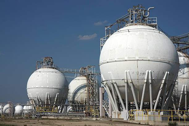 tanks in oil refinery factory stock photo