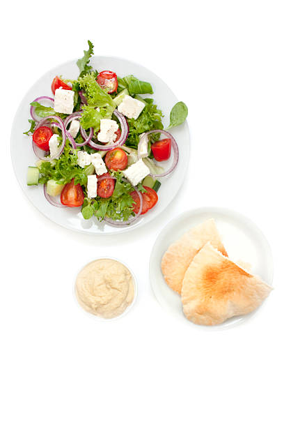 Greek salad shot from above stock photo