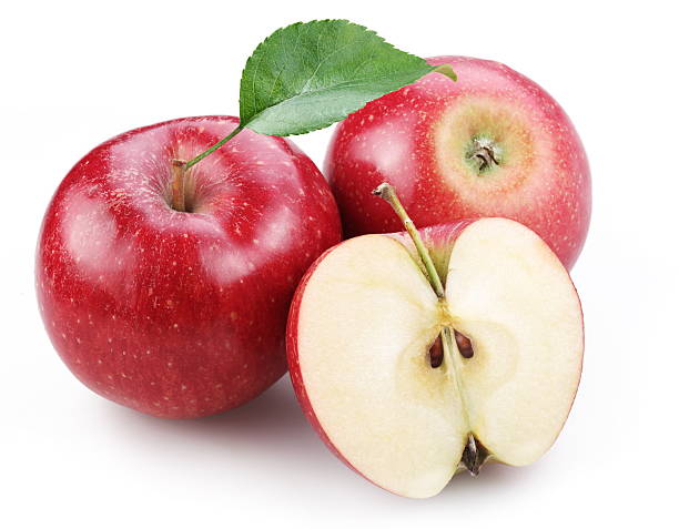 istock Two red apple and half of one. 119494869