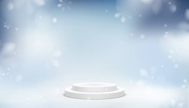 ilustrações, clipart, desenhos animados e ícones de fundo do inverno com flocos de neve - podium pedestal silver three dimensional shape