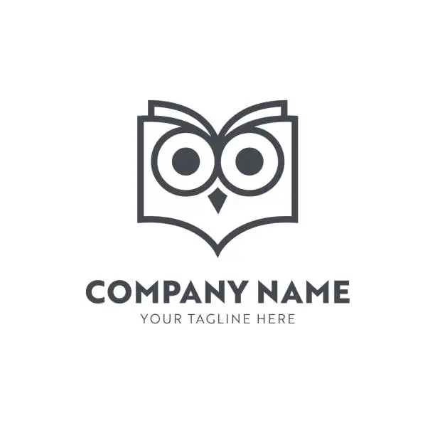 Vector illustration of Owl in the Shape of a Book Emblem Template