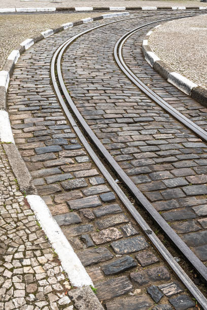 istock Tram rail on a old street 1194963695