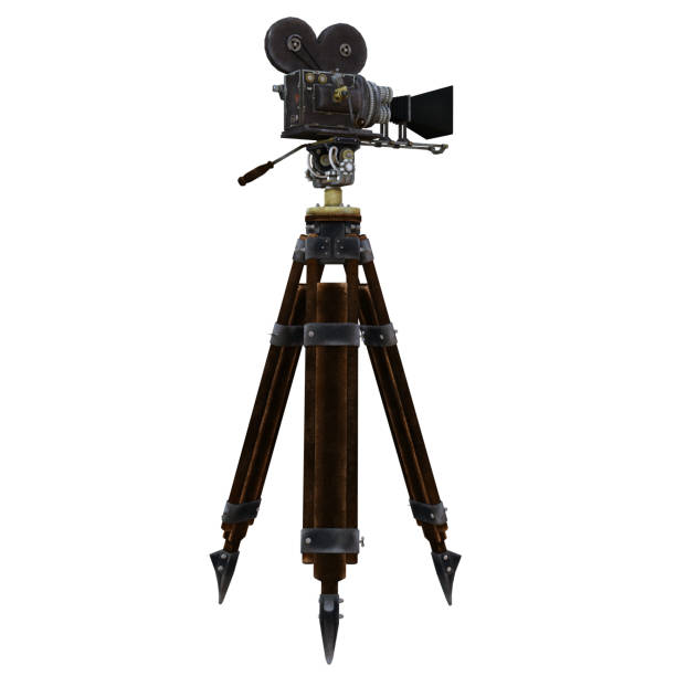 istock Vintage camcorder on tripod isolated on white, 3d render 1194968676
