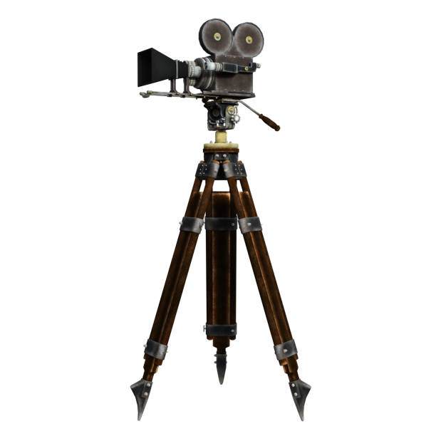 istock Vintage camcorder on tripod isolated on white, 3d render 1194968677