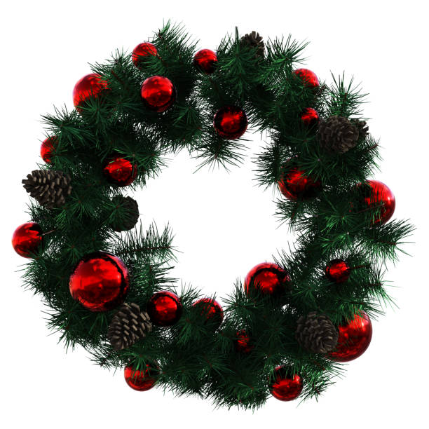 istock Beautiful Christmas Wreath isolated on white, 3d render. 1194973683