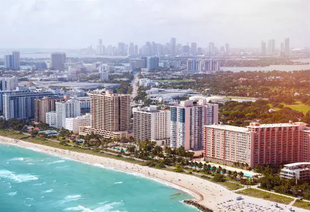 Aerial view of Miami's coastline, Florida, USA