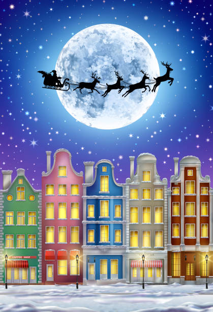 istock Winter Town with Moon and Santa Claus 1194981200