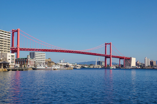 Wakado Bridge seen from the promenade along the coast