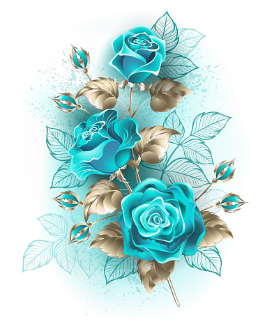 Bouquet Of Turquoise Roses Stock Illustration - Download Image Now - Floral  Pattern, Flower, Beauty - iStock