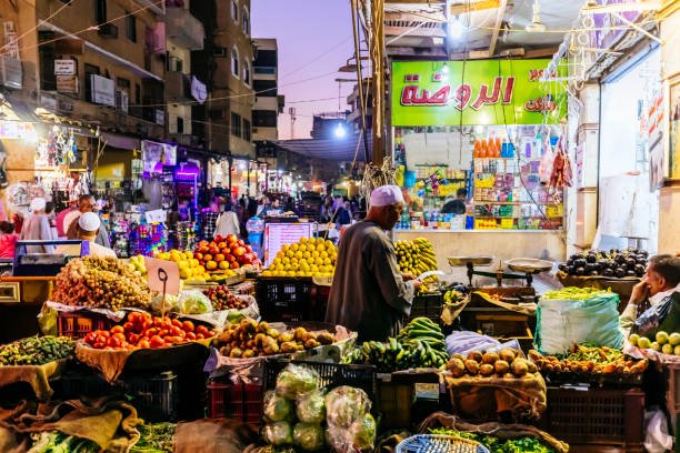 The colorful bazaar in Aswan close to the Nile is a p[oular place for locals and toutists alike to shop for all kinds of goods, Egypt December 2nd 2019