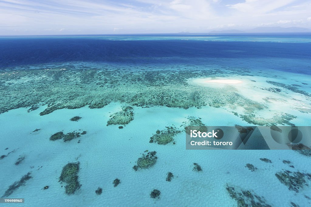 Luftaufnahme des Great Barrier Reef vom Helikopter - Lizenzfrei Cairns Stock-Foto