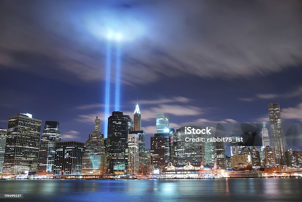 New York City Manhattan at night  September 11 2001 Attacks Stock Photo