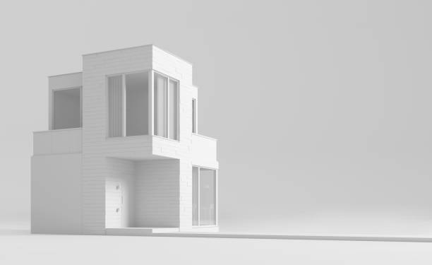 istock View exterior layout of a modern small house C facade trim of rectangular boards on a light background. 3D illustration 1194992710